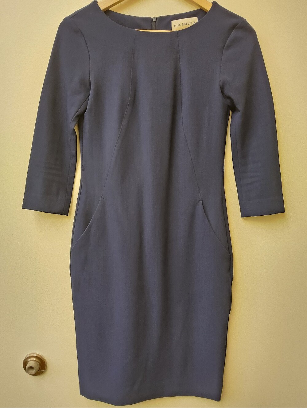 MM Lafleur Navy Long-Sleeve Sheath Dress